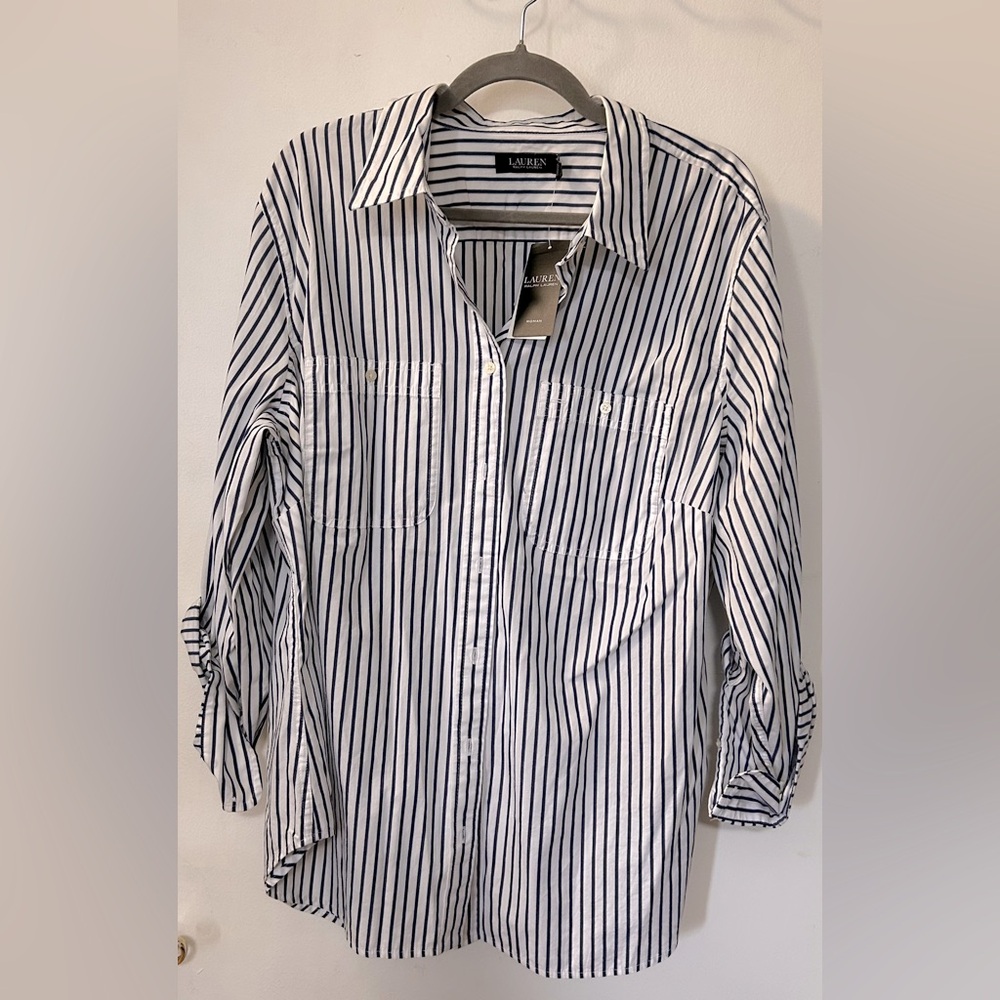 Ralph Lauren Blue and White Striped Button Down Shirt - Picture 3 of 9